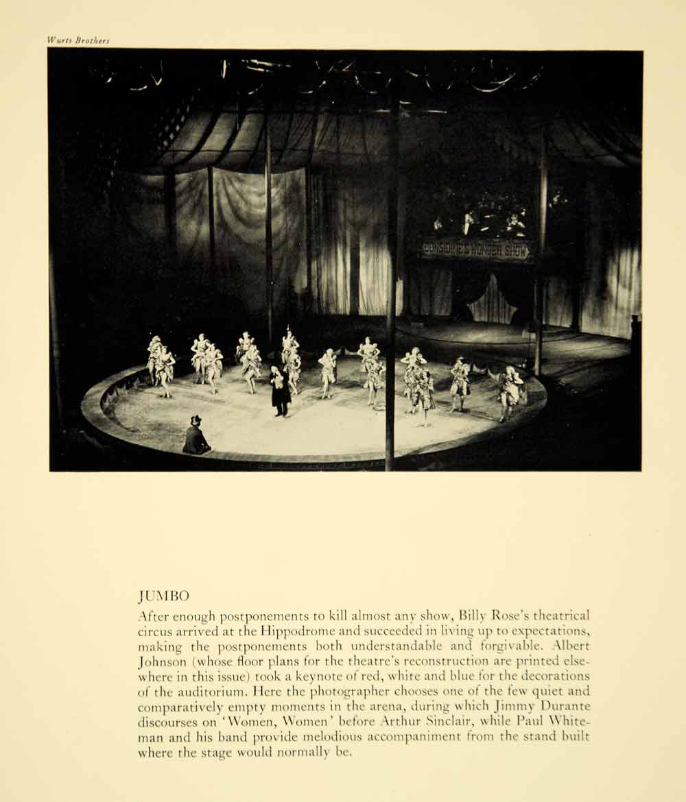 1936 Print Jumbo Broadway Musical Circus Show Billy Rose Theatre Stage YTA1
