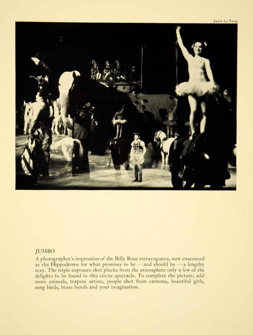 1936 Print Jumbo Broadway Musical Circus Show Elephant Billy Rose Theatre YTA1