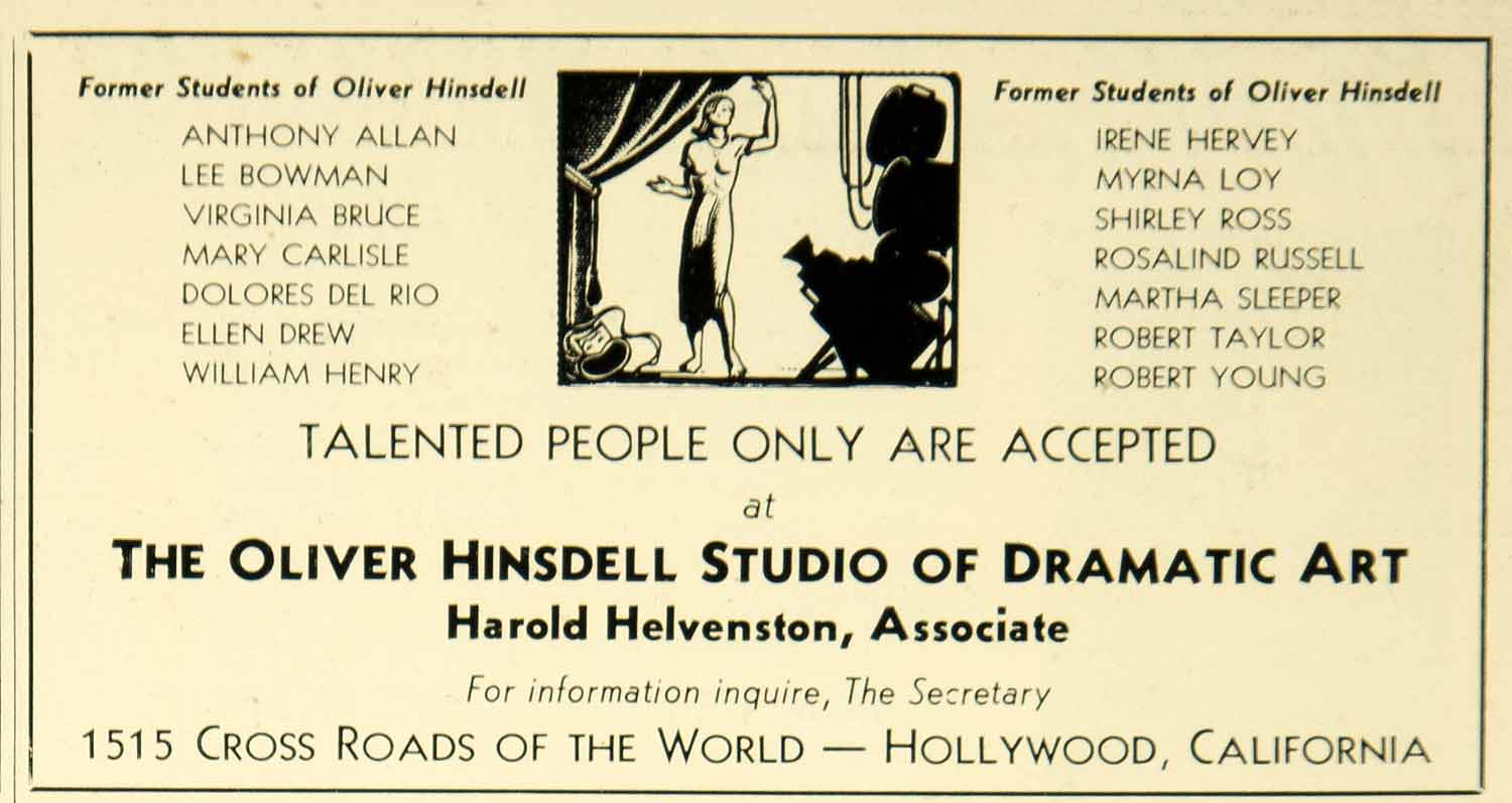1939 Ad Oliver Hinsdell Studio of Dramatic Art Acting Lessons Hollywood CA YTA1