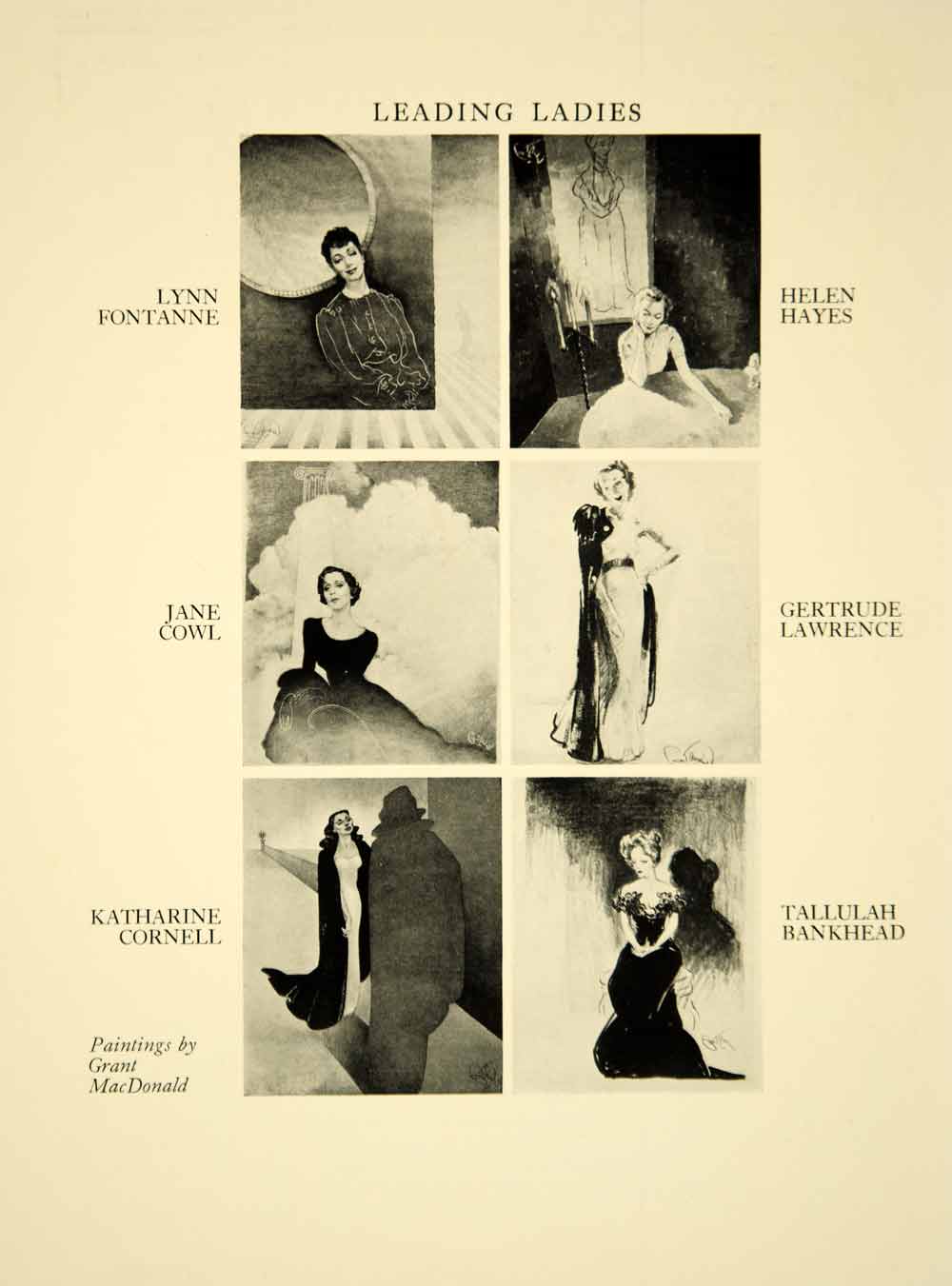 1940 Print Grant MacDonald Art Leading Ladies Lynn Fontanne Helen Hayes YTA2