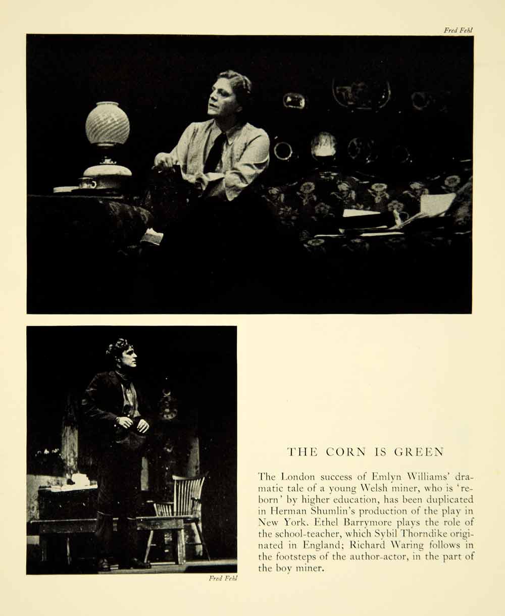 1941 Print The Corn Is Green Stage Play Ethel Barrymore Richard Waring YTA2