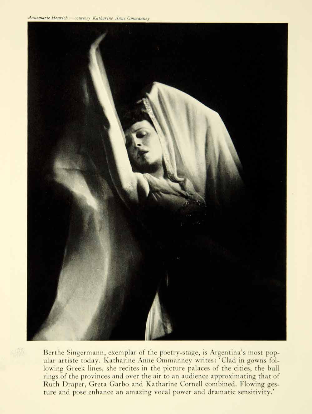 1941 Print Berte Singermann Actress Singer Portrait Stage Theater Costume YTA2