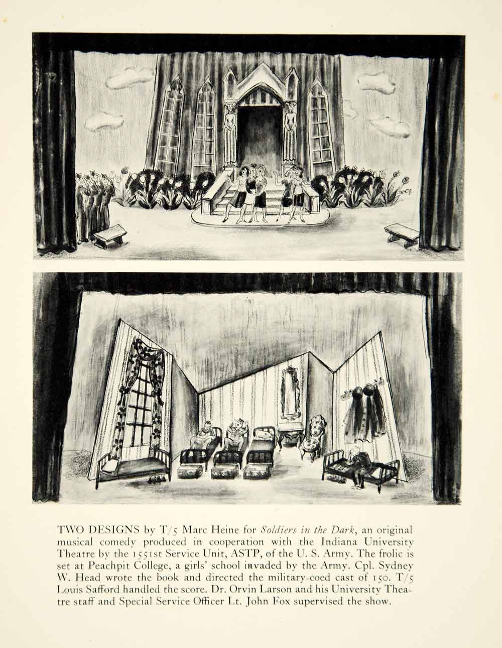 1944 Print Marc Heine Set Design Soldiers In The Dark Musical Theater Stage YTA2