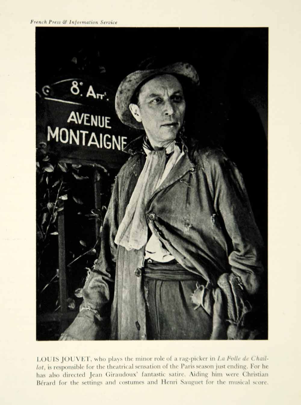 1946 Print Louis Jouvet Actor La Folle de Chaillot Rag Picker Costume Stage YTA3