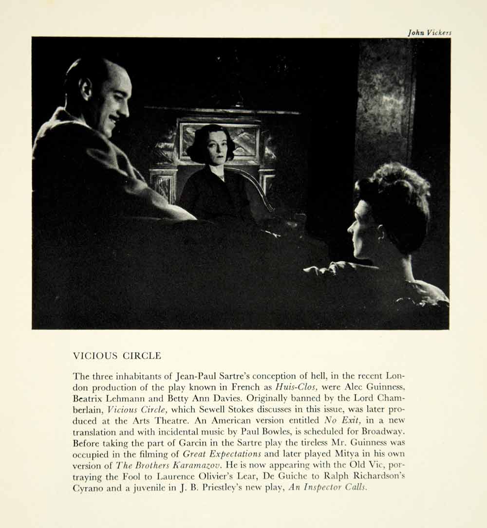 1946 Print No Exit Huis-Clos Jean-Paul Sartre Play Theater Alec Guiness YTA3