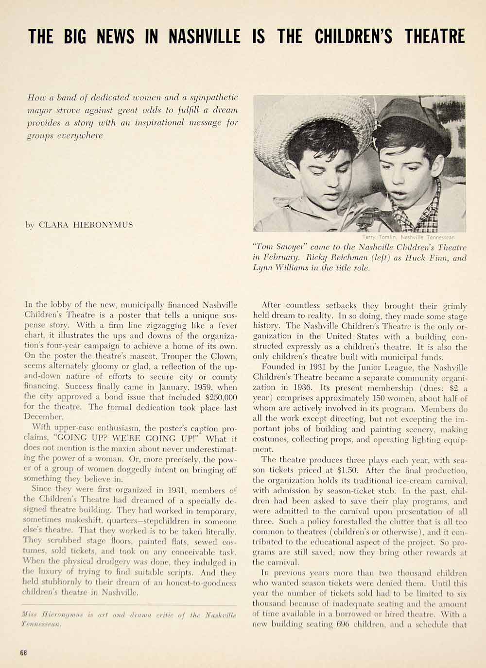 1961 Article Nashville Childrens Theatre History Clara Hieronymus Tennessee YTA4