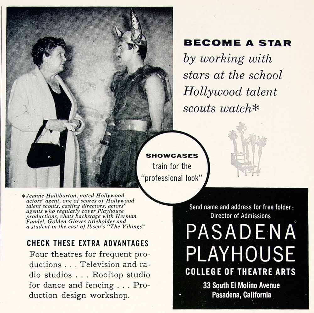 1957 Ad Pasadena Playhouse College Theatre Arts Acting School Herman Fandal YTA4