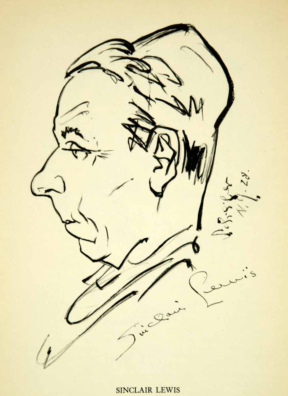 1933 Print Sinclair Lewis Caricature Portrait Author Writer Georges YTB1