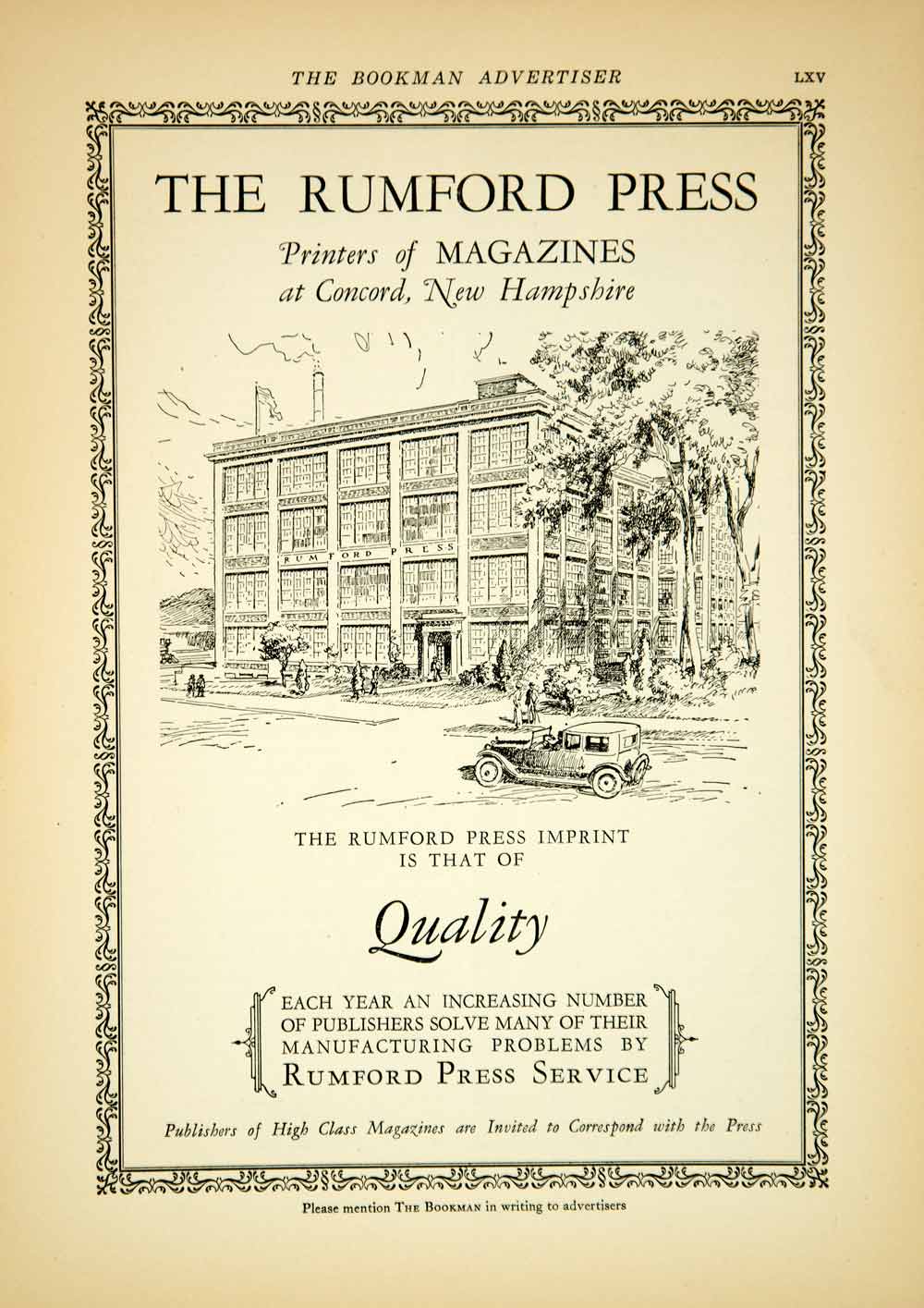 1927 Ad Vintage Rumford Press Concord New Hampshire Magazine Publisher YTB1