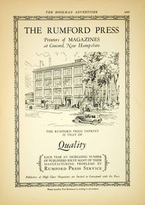 1927 Ad Vintage Rumford Press Concord New Hampshire Magazine Publisher YTB1