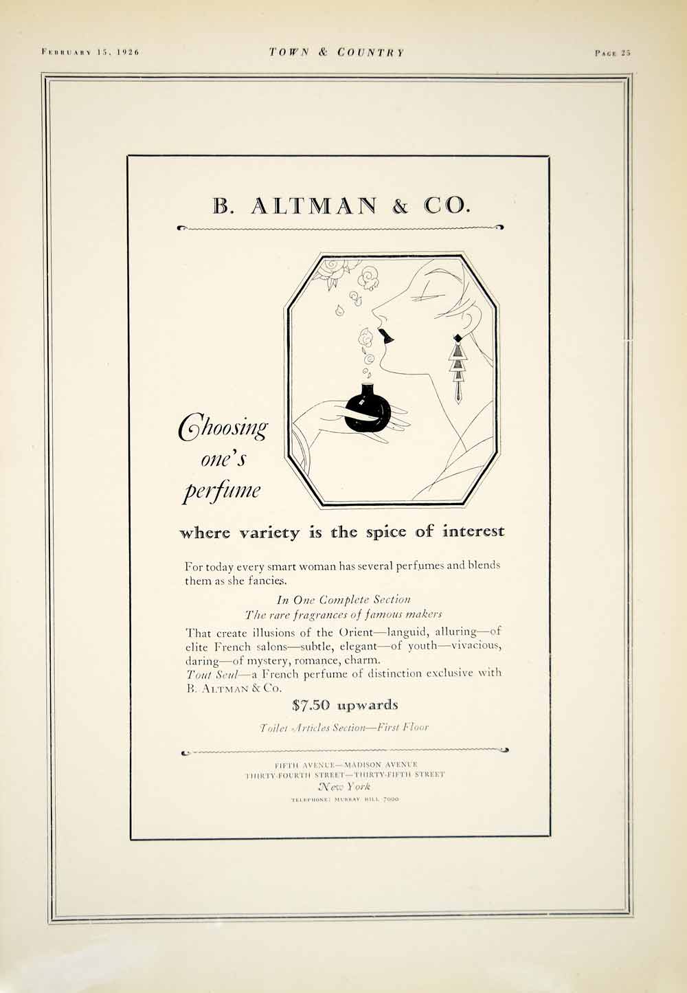 1926 Ad Perfume Health Beauty B Altman Company Art Deco Woman Flower Floral YTC1