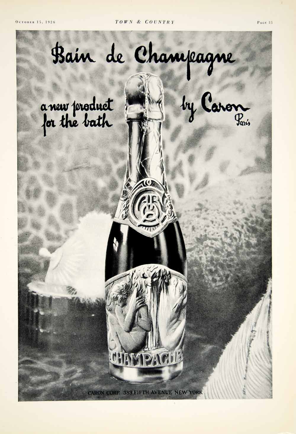 1926 Ad Bain de Champagne Caron Corp. Paris Fifth Avenue Beverage Drink YTC1