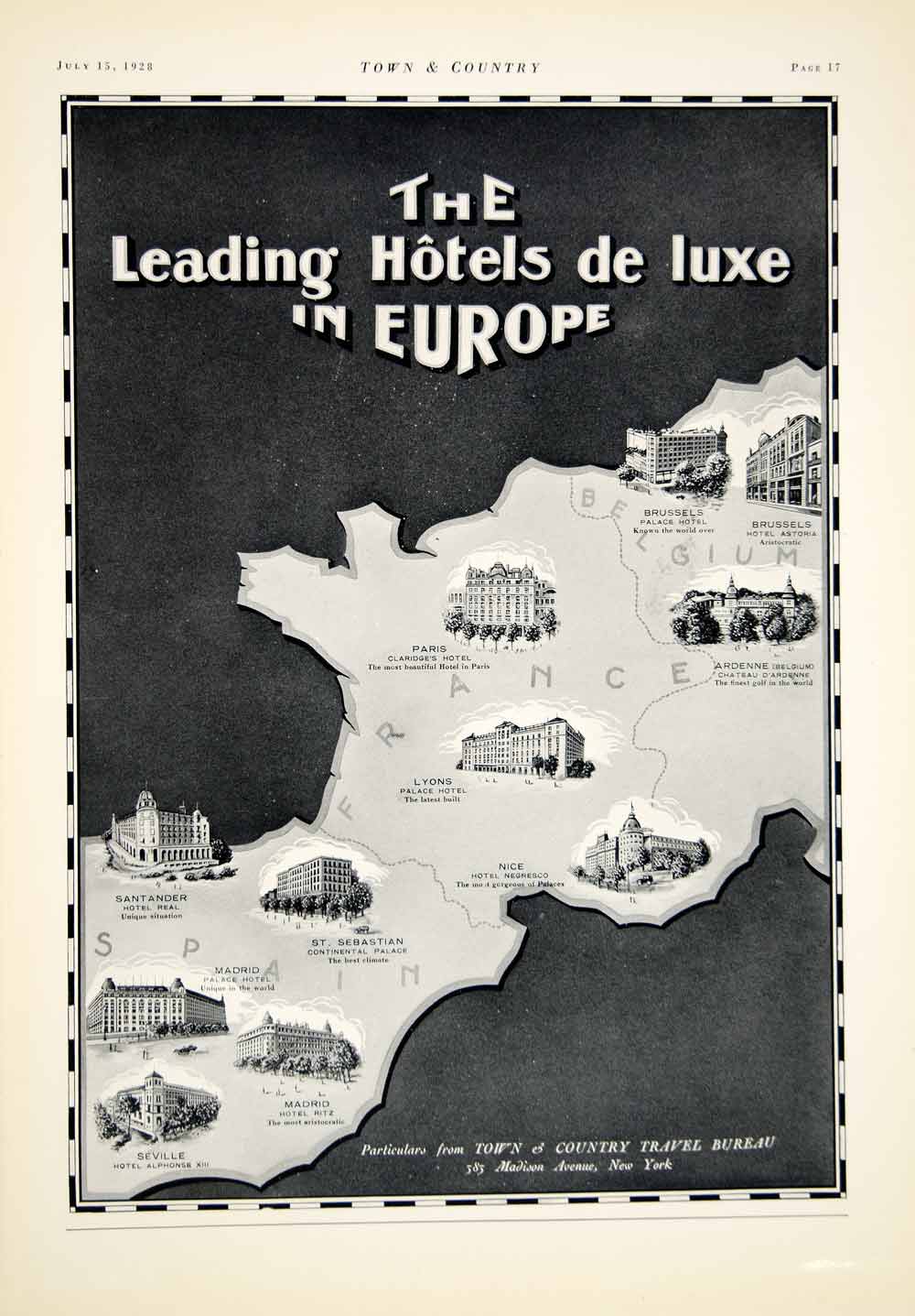 1928 Ad Leading Hotel Luxe Europe France Belgium Spain Hospitality Chateau YTC1