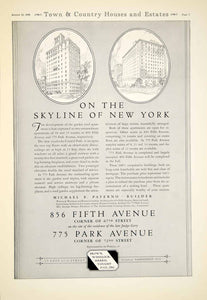 1928 Ad Michael E. Paterson Builder Fifth Park Avenue New York Architecture YTC1