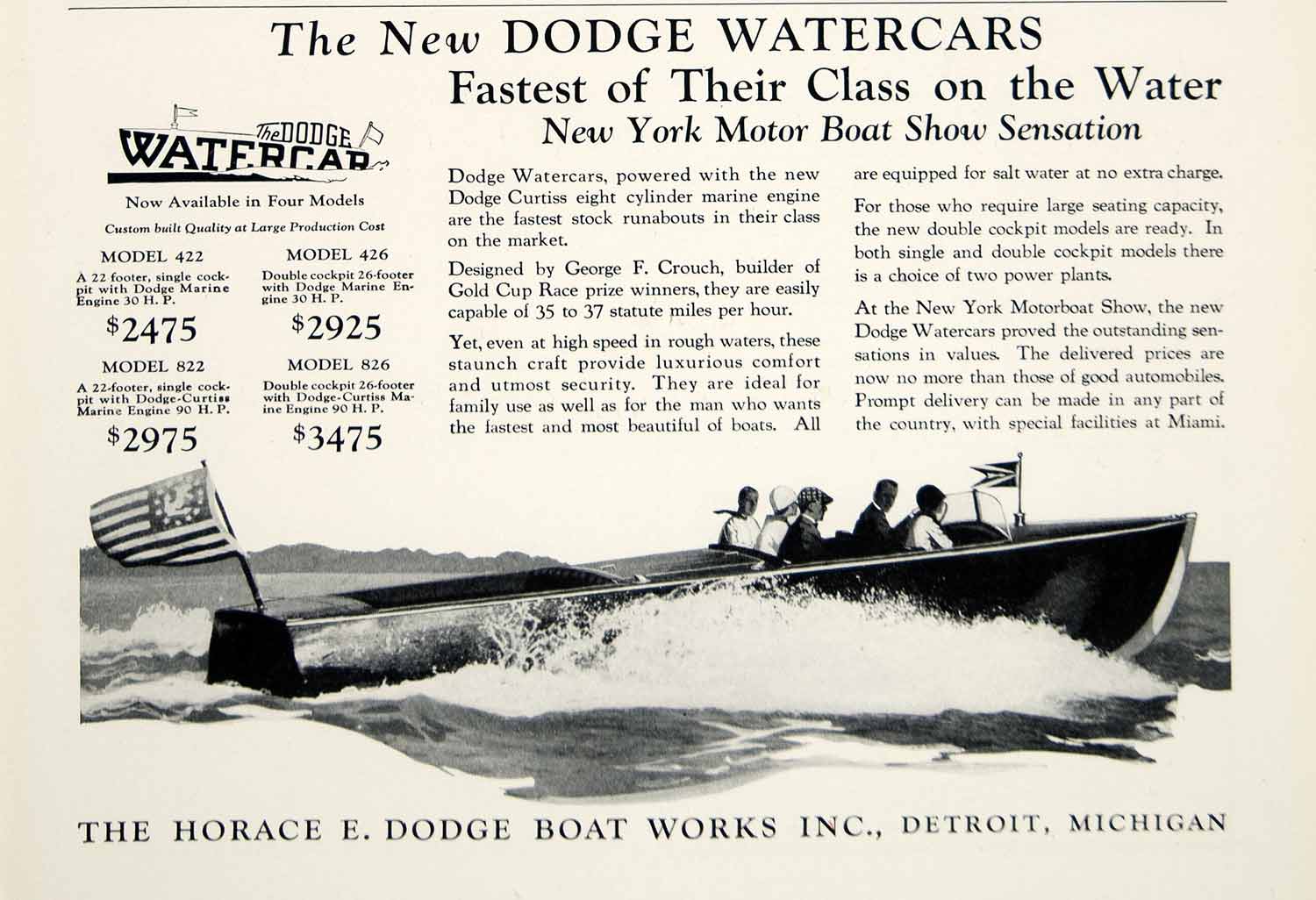 1926 Ad Horace E Dodge Watercars Boat Works Sail Motor Detroit Michigan YTC1