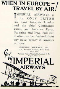 1928 Ad Imperial Airways Europe Travel Transportation Airplane British Fly YTC1