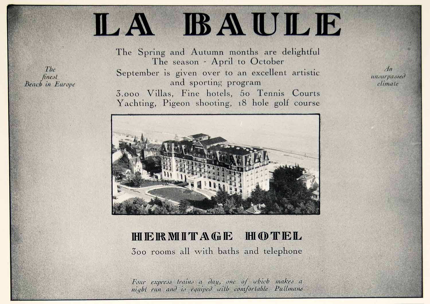 1928 Ad Hermitage Hotel La Boule Hospitality Europe Architecture Golf Sport YTC1