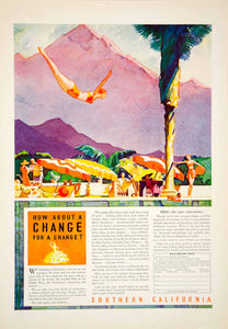 1934 Ad Southern California Tourism Pool Sierra Mountains Travel Palm Tree YTC2