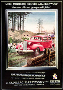 1937 Ad Cadillac Fleetwood Touring Sedan Red Car Automobile Travel Hunt Dog YTC2