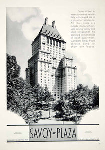 1937 Ad Savoy Plaza Lease Apparent Fifth Avenue Central Park New York City YTC2