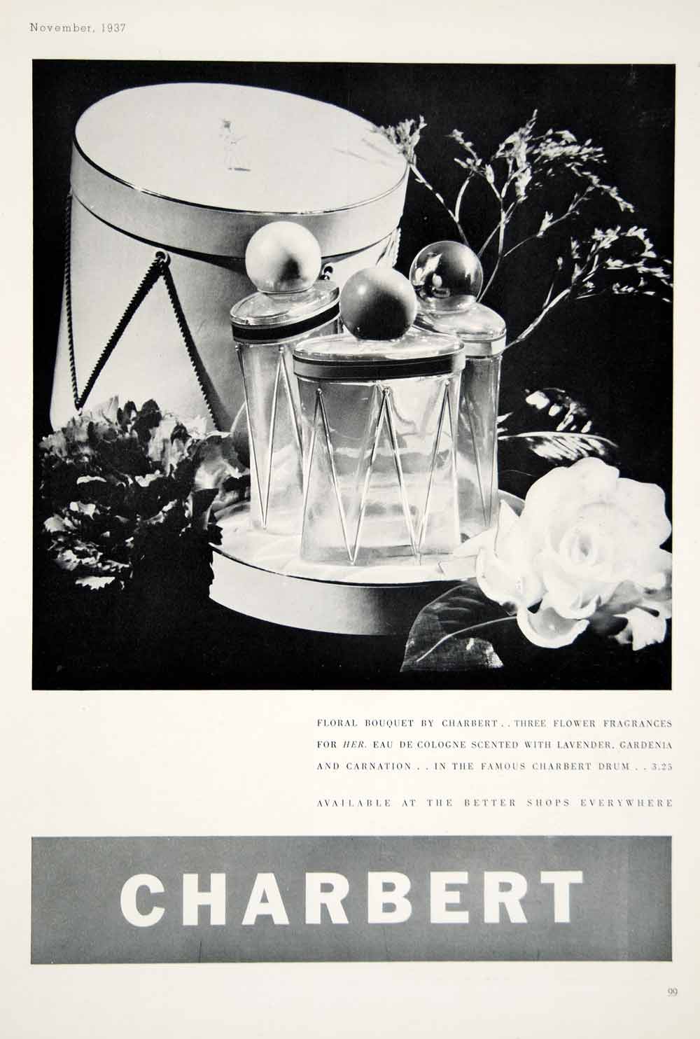 1937 Ad Floral Bouquet Charbert Drum Perfume Cologne Fragrance Beauty Scent YTC2