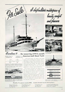 1938 Ad Caroline II Private Yacht Gyroscope Gielow Maine Boat Sail Travel YTC2