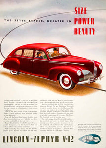 1939 Ad 1940 Lincoln Zephyr V-12 Sedan Car Automobile Red Classic Collector YTC2
