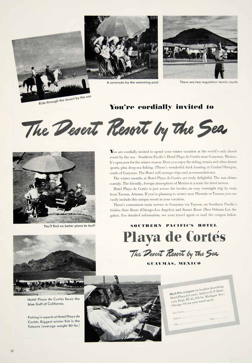 1939 Ad Playa de Cortes Desert Resort Sea Guaymas Mexico Vacation Hotel YTC2
