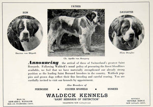 1938 Ad Waldeck Kennels Oenoke Ridge New Canaan Saint Bernard Dogs Breeders YTC2
