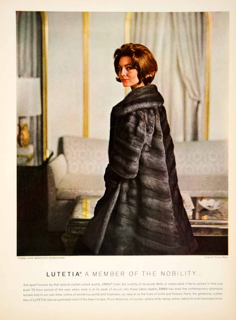 1963 Ad Vintage Lutetia Mink Fur Coat Fashion Virginia Thornen-Rice YTC3