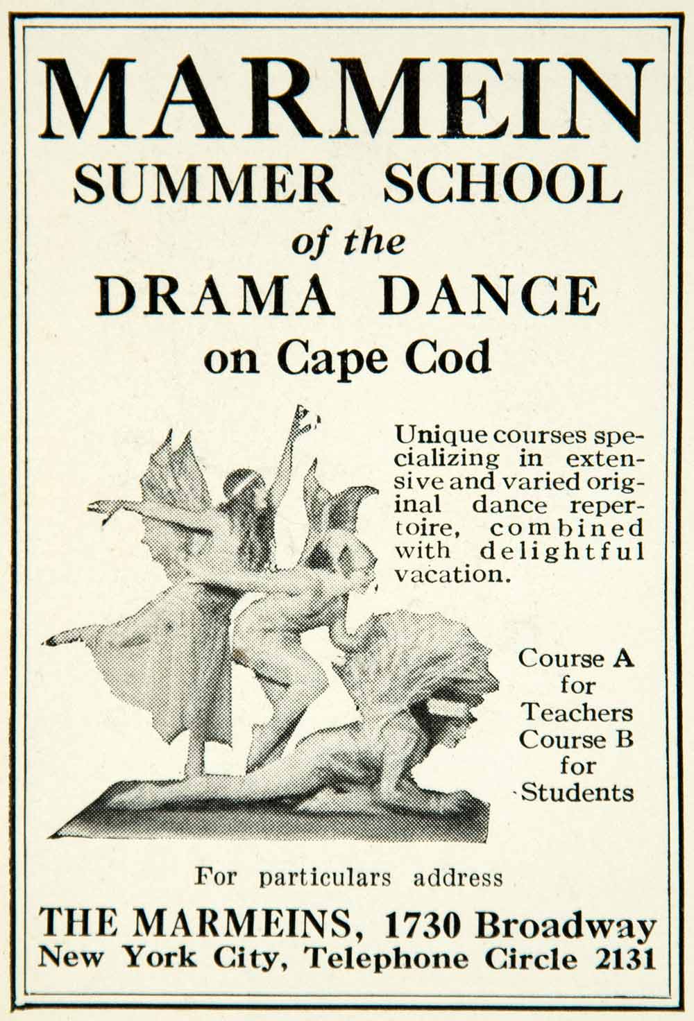 1926 Ad Marmein Summer School Drama Dance Cape Cod Performance Theater YTD1