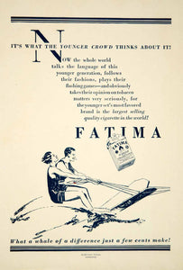 1927 Ad Liggett & Myers Fatima Cigarettes Smoking Tobacco Waterskiing YTF1