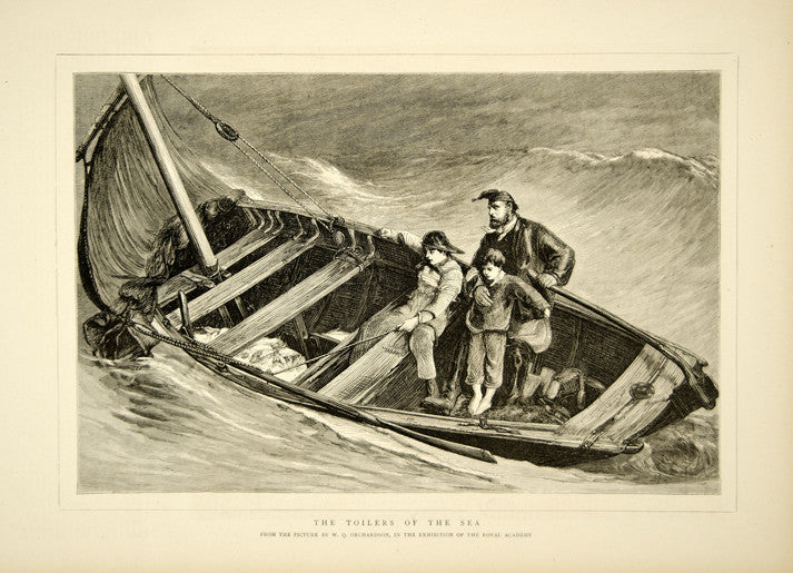 1870 Wood Engraving William Quiller Orchardson Toilers Sea Sailboat YTG1 - Period Paper
