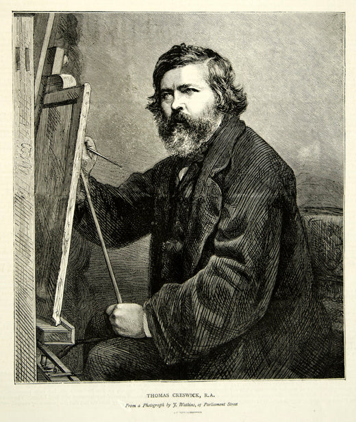 1870 Wood Engraving Thomas Creswick Artist Portrait Victorian Easel YTG1