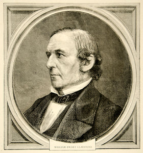 1870 Wood Engraving Art Portrait William Ewart Gladstone British Prime YTG1