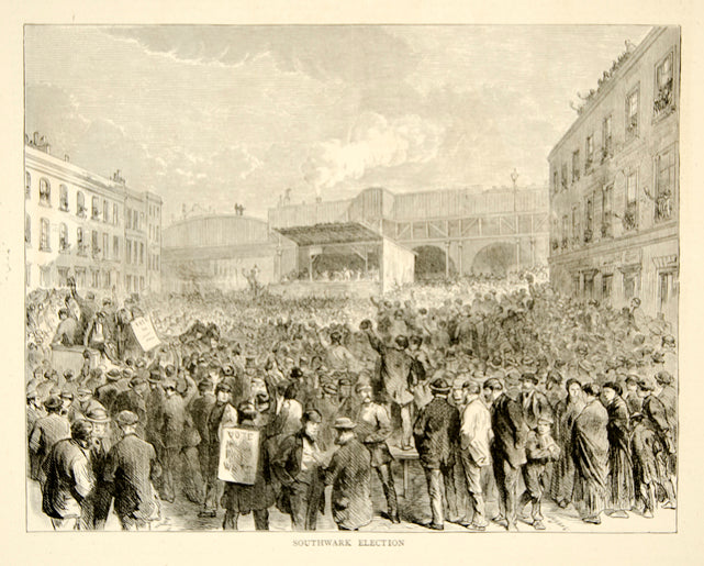 1870 Wood Engraving Southwark Election London England Victorian Vote YTG1