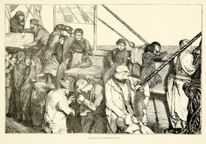 1870 Wood Engraving Arthur Boyd Houghton Art English Steerage Emigrants YTG1