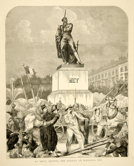 1870 Wood Engraving Statue Marshal Michel Ney Metz France Franco-Prussian YTG1