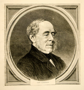 1870 Wood Engraving Art Portrait Lord George Villiers Earl Clarendon YTG1