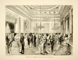 1870 Wood Engraving Art Fishmongers Hall Dance Ball London England Victoria YTG1