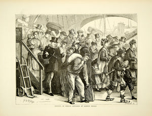 1870 Wood Engraving MW Ridley Art Landing French Refugees London Bridge YTG1