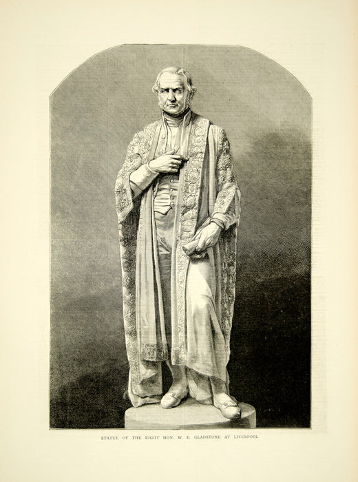 1870 Wood Engraving Adams Acton Statue William Ewart Gladstone Prime YTG1
