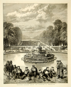 1870 Wood Engraving Art Franco-Prussian War Latona Fountain Palace YTG1