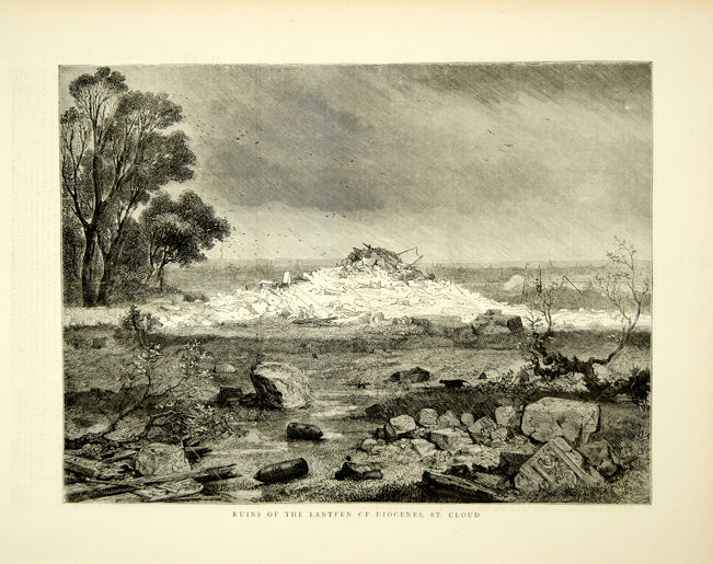 1870 Wood Engraving Franco-Prussian War Lantern Diogenes Saint Cloud France YTG1