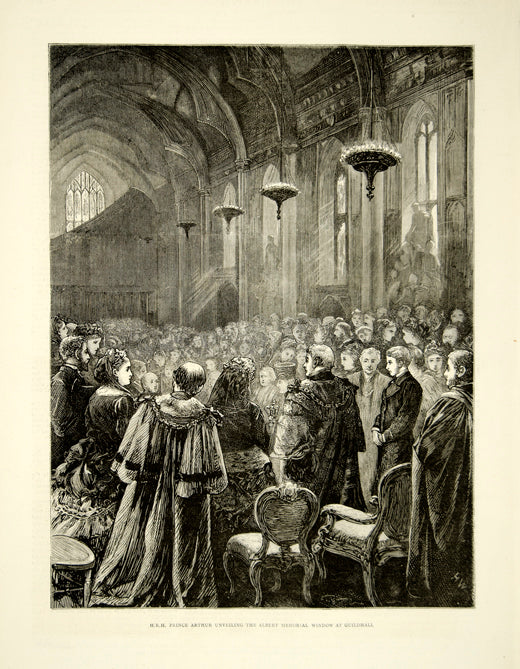 1870 Wood Engraving Prince Arthur Albert Memorial Window Guildhall London YTG1