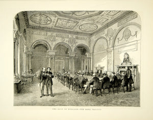 1870 Wood Engraving Parlor Bank of England London Victorian Era Treasury YTG1