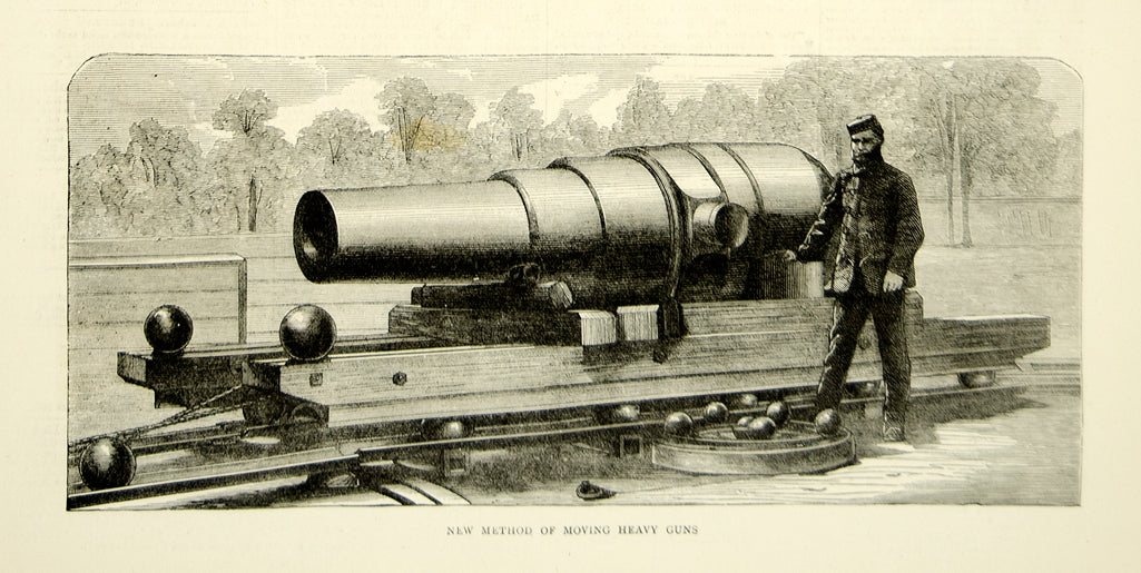 1870 Wood Engraving Art Heavy Field Gun Artillery Canon Franco-Prussian War YTG1
