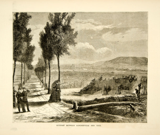 1870 Wood Engraving Franco-Prussian War Military Outpost Gondreville Toul YTG1