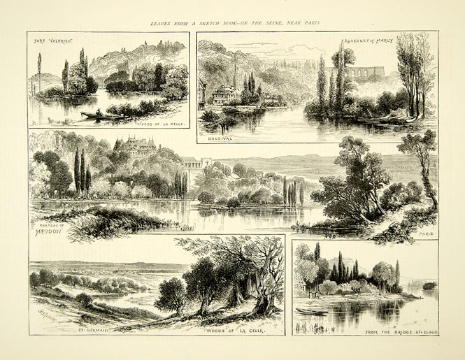 1870 Wood Engraving P Skelton Art Seine River Fort Valerien Woods La Celle YTG1