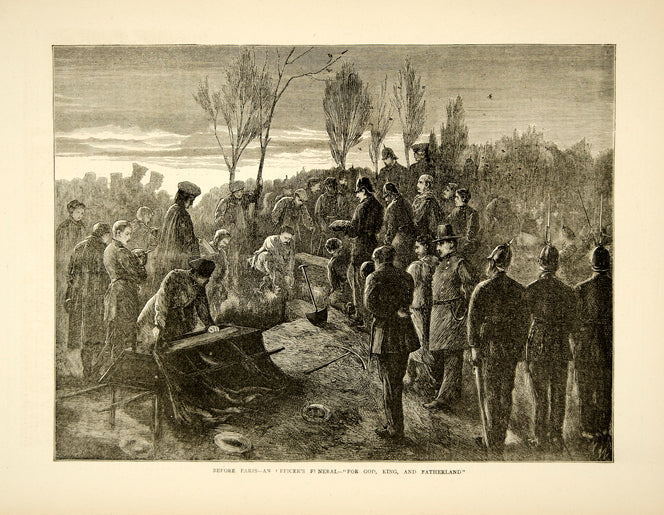 1870 Wood Engraving Officer Funeral Franco-Prussian War Military German YTG1